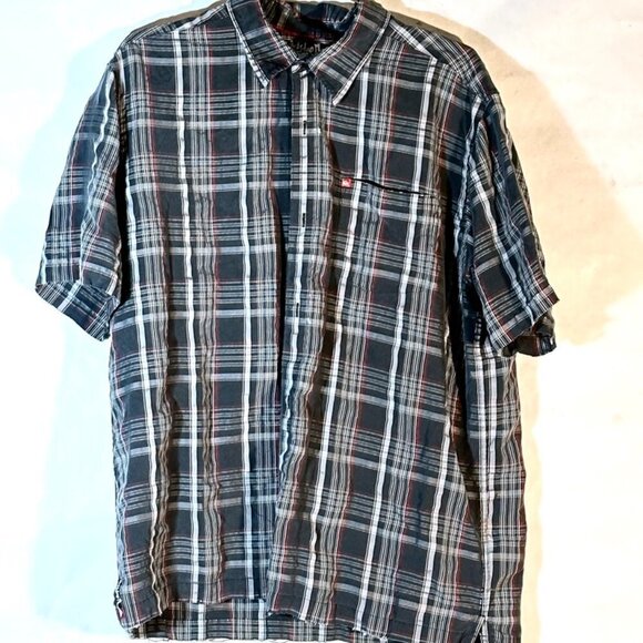 Quiksilver Plaid Shirt Button Up Gray Black Surf Skateboard Size Large Grunge - Picture 1 of 5